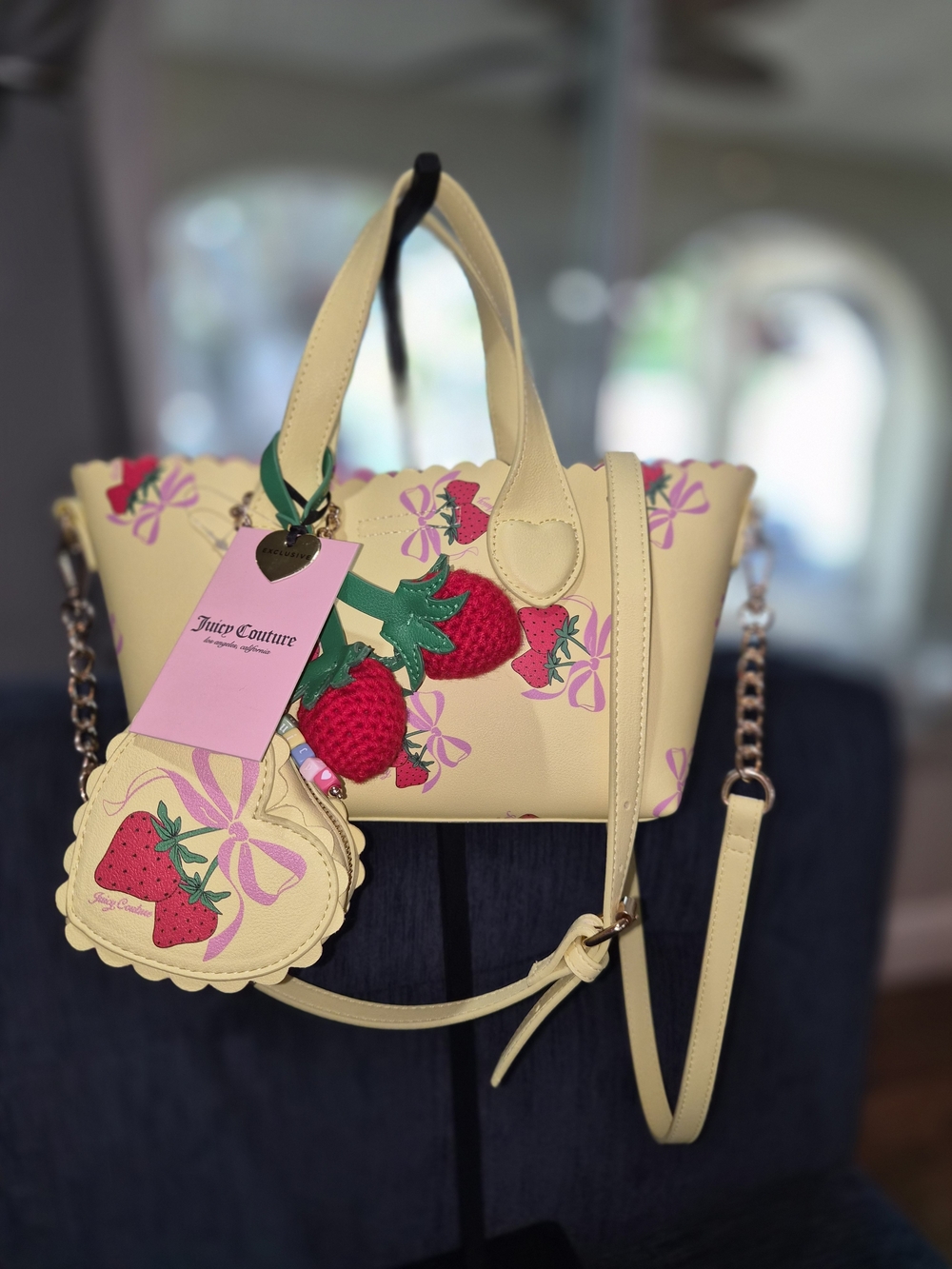 Juicy Couture Cream Strawberry Tote Bag with Coin Pouch
